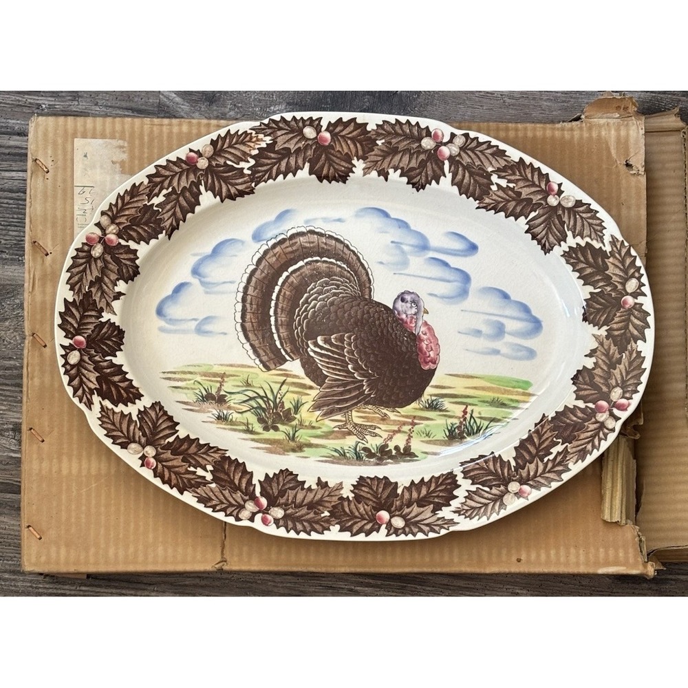 Vtg Maruta Ware Turkey Platter wOrig Mailing Box Thanksgiving Transferware Japan